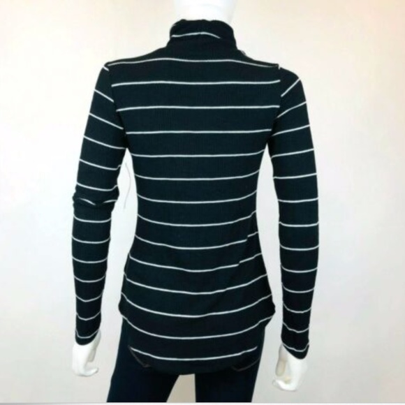 Karen Kane Black Stripe Long Sleeve Turtleneck Top - Picture 3 of 6